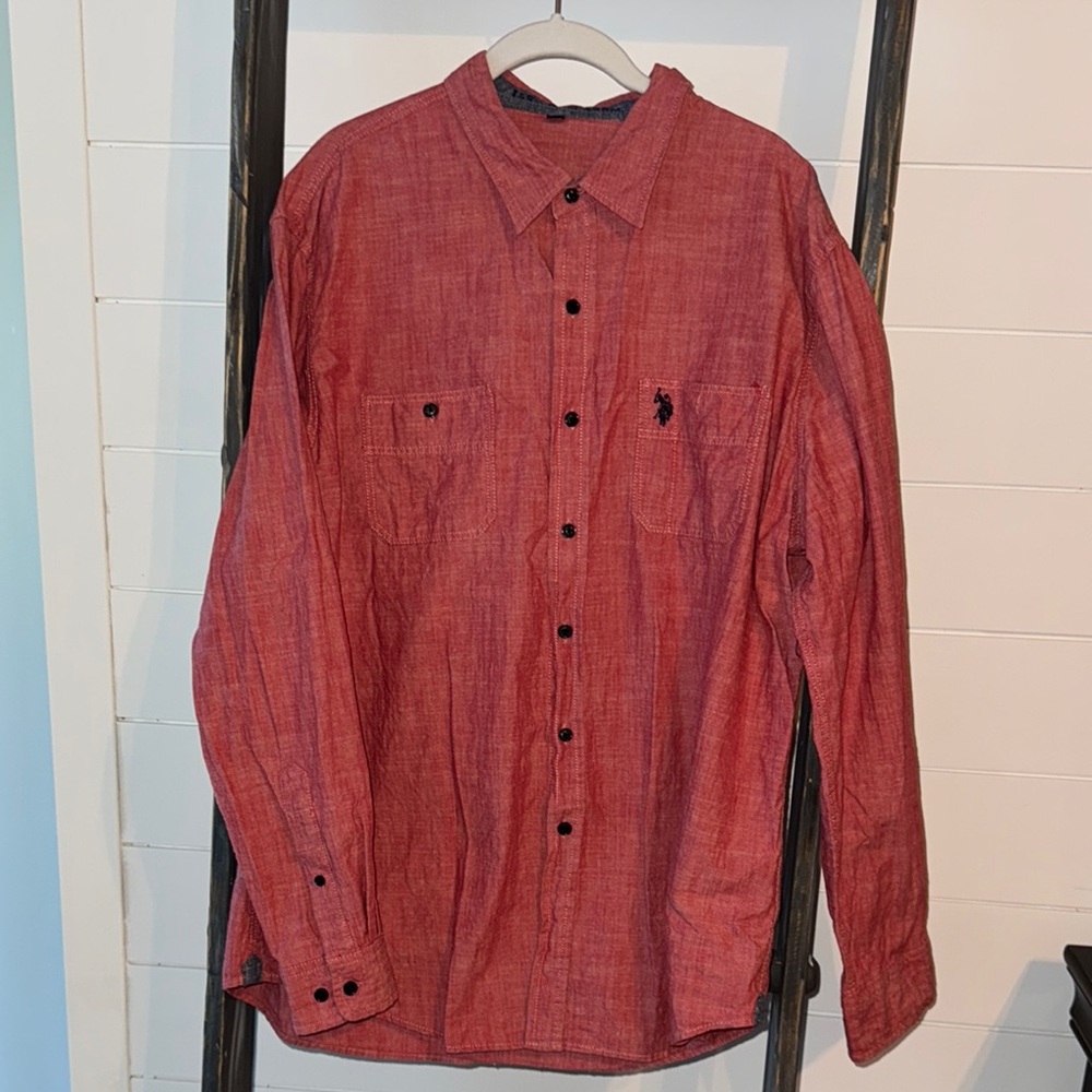 US Polo Assn. Men's Red Washed Button-Up Shirt XL
